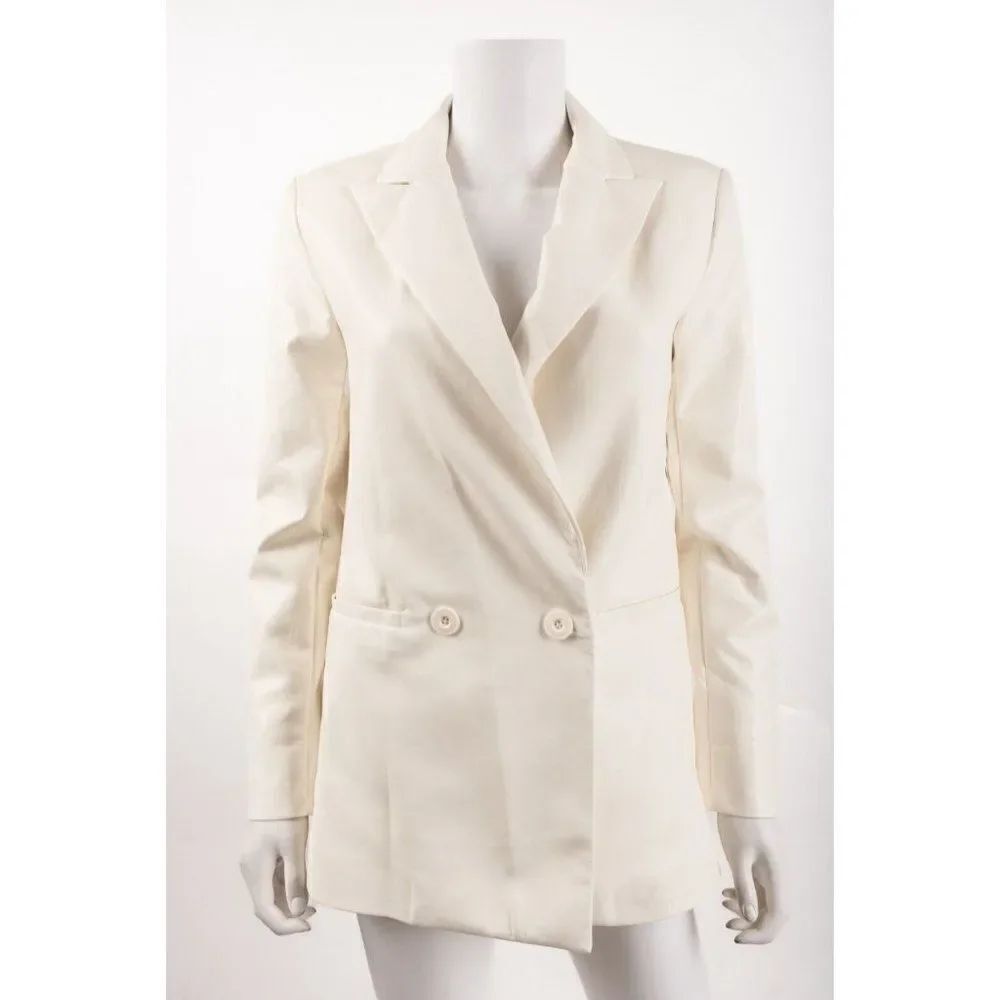 Alice & Olivia Suit Jacket Justin Blazer Sz 0 Ivory Ecru Faux Leather Vegan